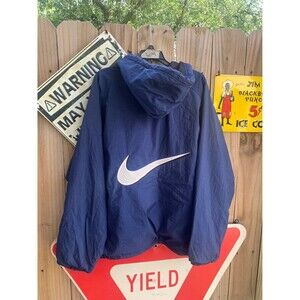 Vintage 90s Nike Big Embroidered Swoosh Hooded Jacket Full zip Size L